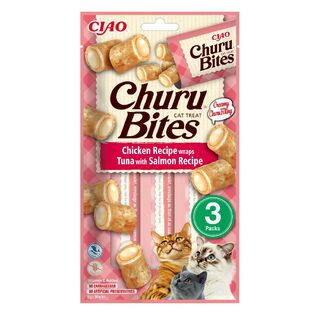 Churu Snacks Bites de Frango e Atum com Salmão para gatos – Multipack 12